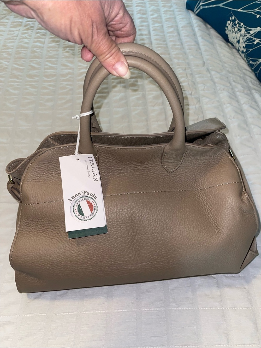 Anna Paola Taupe Italian Leather Satchel Handbag